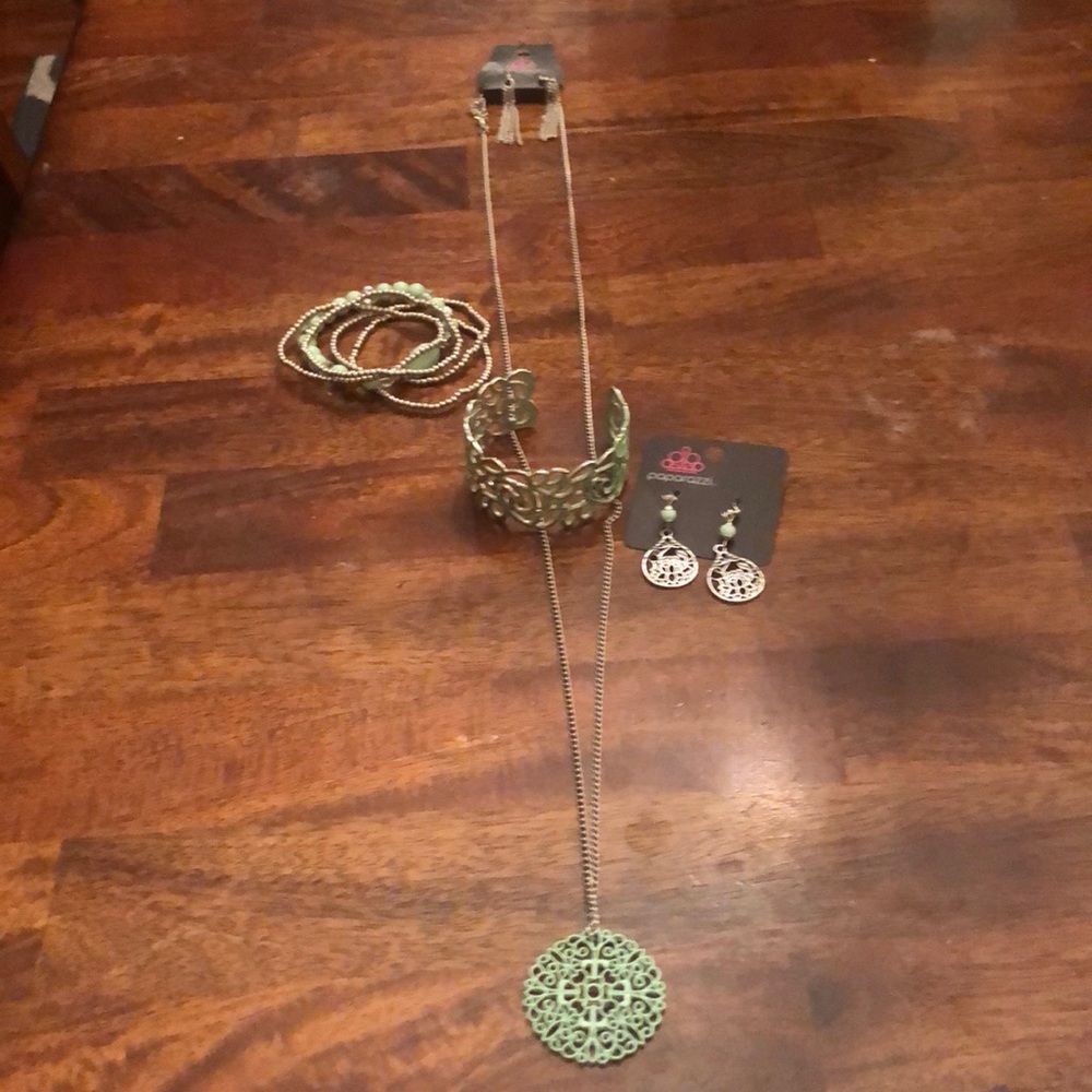 Lot of silver and pastel green jewelry
